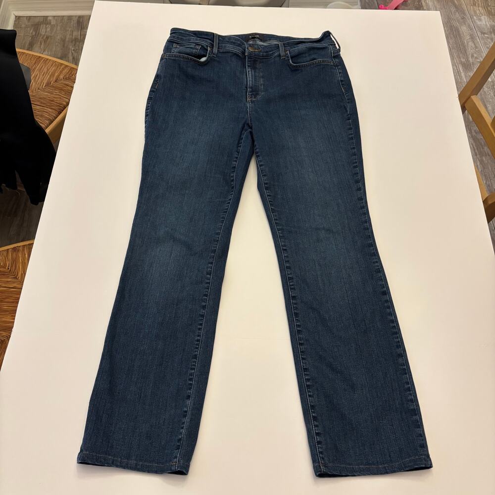 NYDJ Marilyn Straight Jeans Womens 12 Blue Lift Tuck Stretch Denim